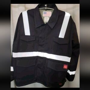 NWOT Men's FR Navy Blue Work Jacket with Reflective Stripes